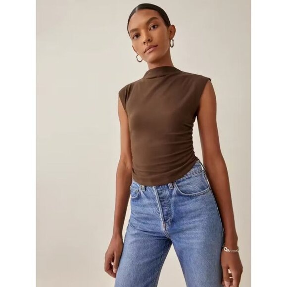 Reformation Lindy Brown High Mock Neck Knit Tank Top Women's Medium M - Picture 2 of 8